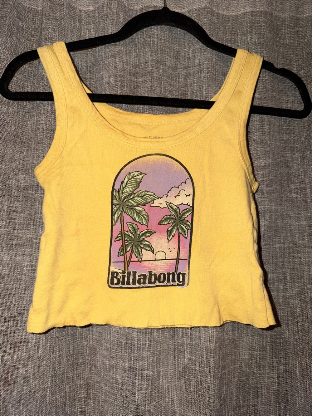 Billabong Surf Yellow Cropped Palm Sunset Tank Top